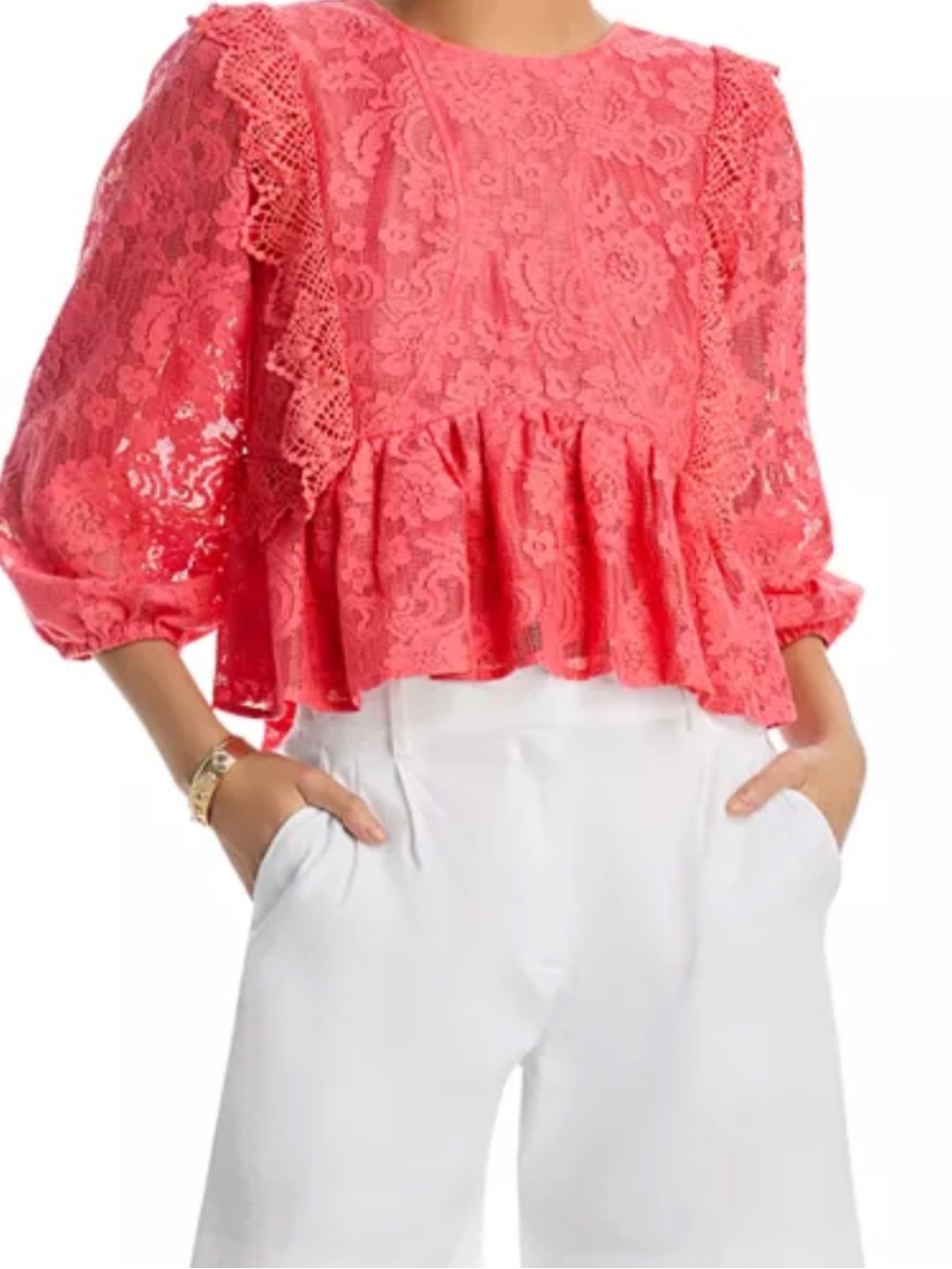 NWT Aqua Coral Lace Ruffle Blouse with Tassels - Size M